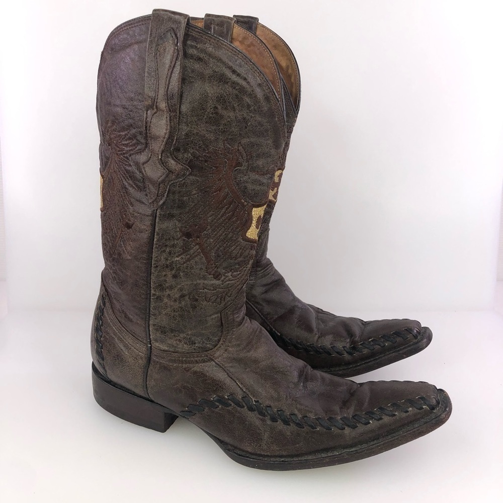 El General Men’s 1901 Exotic Brown Leather Cross Boots Size 7.5